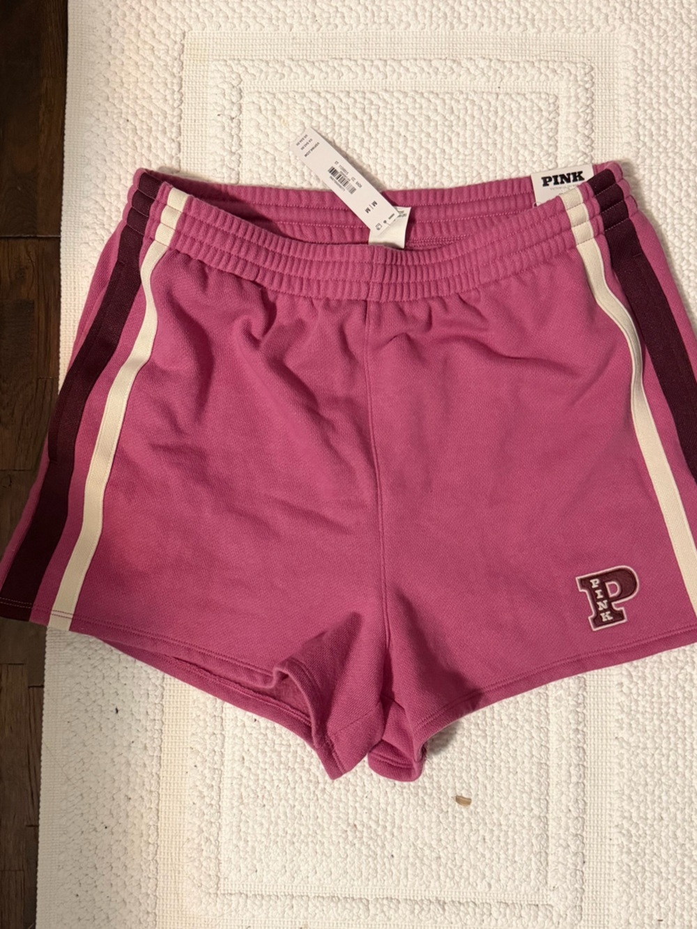 PINK Victoria's Secret Pink Shorts with Cream & Burgundy Stripes